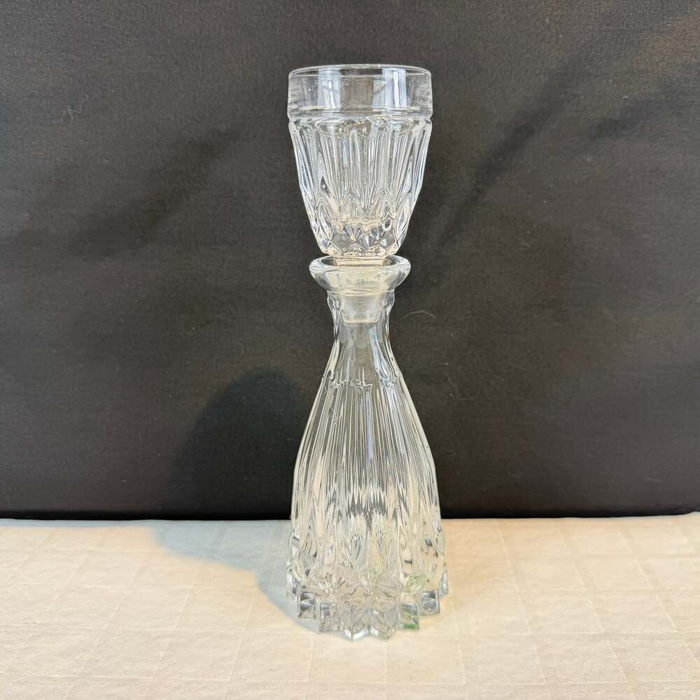 vintage Bohemian cut crystal mouthwash decanter topped w/ matching cup stopper